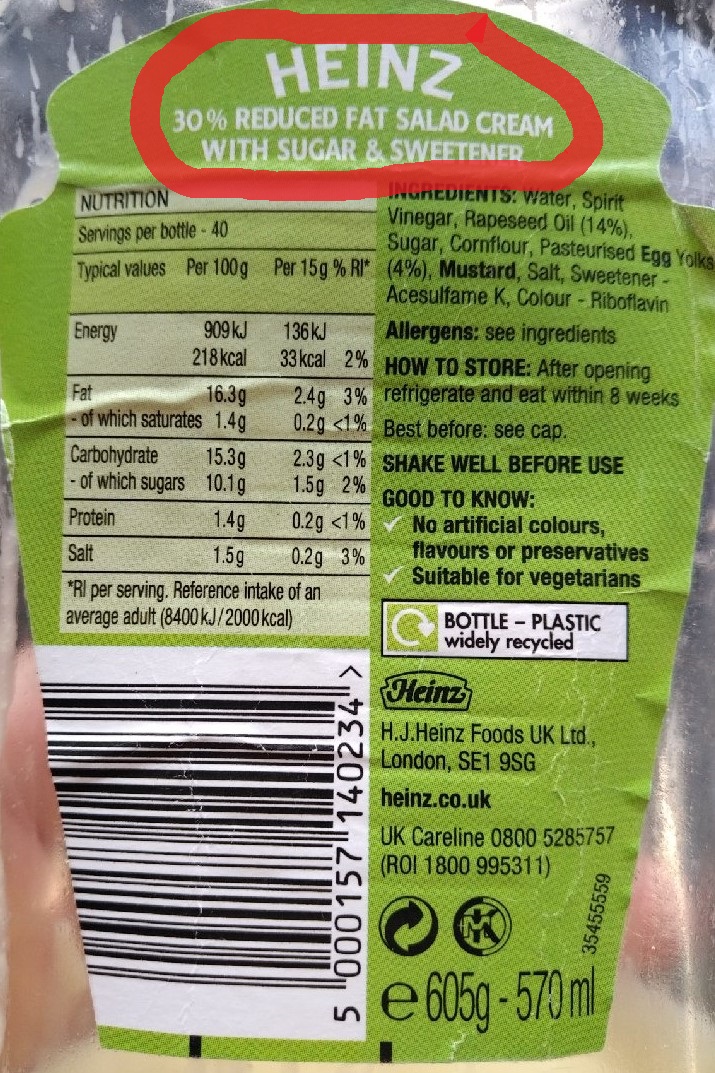 Salad cream 30% less fat